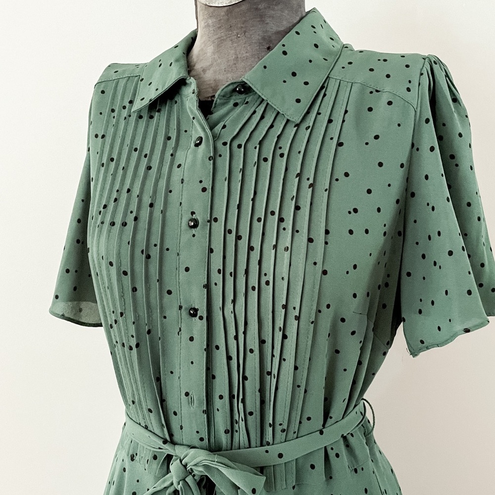 Green and Navy Polka Dot Midi Dress 6